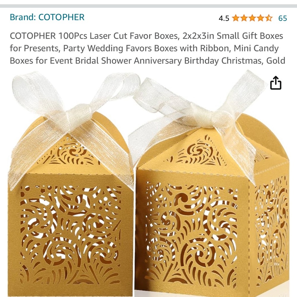 Laser cut 2x2x3 party gift boxes 200 pcs